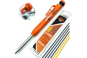 THORVALD Carpenters Pencil Set - Incl. 7 Leads + Sharpener - Solid Mechanical Pencils with Fine Point/Best Marking tools Construction/Carpenter/Scriber