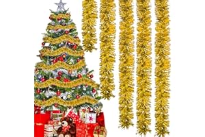 Giaonlgy 2M*6PCS Espumillón de Navidad,Espumillon Arbol Navidad,Guirnalda de Oropel de Navidad,Guirnaldas Colgantes Navidad,Guirnalda Brillante para Decorar Árbol de Navidad Boda Fiesta (Oro)