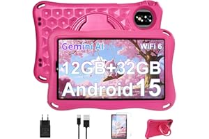 DEERTIME Tablet Bambini 9 Pollici Android 15 Tablet con Gemini AI, 12GB RAM+32GB ROM/TF 2TB, Octa-Core, 2.0GHz, 5G WiFi 6, BT5.0, 8+5MP,5000mAh,Widevine L1,Parentale Controllo Tablets con Eva Caso-Rosa