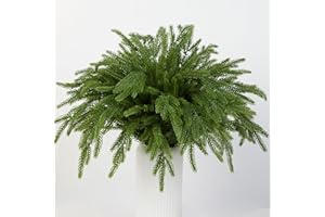 HBell 6Pcs Norfolk Pine Stems,18''Real Touch Artificial Pine Branch Christmas Foliage Picks Tree Filler Branches for Xmas Vase Filler Wreath Garland Home Decor (Green)