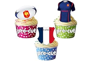 AK GIFTSHOP Lot de 12 décorations comestibles pour cupcakes Motif équipe de France Rugby
