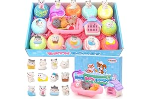 FUNCREVITY Badekugeln Kinder mit Überraschung im Inneren, 12 Stück Badezusatz Kinder mit Katzenspielzeug, Badebomben für Kinder Geburtstag Weihnachten Ostern Valentinstag Badeperlen Geschenke (Katze)