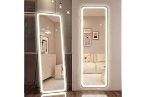 STARLEAD Espejo-de-Pie-Cuerpo-Entero-con-Luz 150 x 50 cm, Espejos-Grandes-de-Pared con 3 Colores Regulable, Función Memoria, HD Vidrio Templado Espejo-LED Tacto Inteligente, Rectángulos Marco Dorado