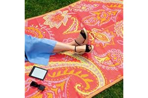 Talking Tables Tapis d'extérieur imperméable tissé Rose et Jaune 180 x 120 cm, Tapis en Plastique léger avec Motif Cachemire, pour Jardin, Patio, terrasse, Salle de Bain, Pique-Nique Boho-Rug-Pais