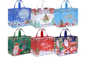 AhfuLife Extra Large Christmas Bags for Gift, 6pcs Christmas Tote Bags with Handles for Xmas Gift, Reusable Multipack Non-woven Xmas Shopping Bag, Party Bag Decorations, 40 x 36 x 15cm