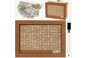 ZZRSYJ Tirelire en bois réutilisable pour enfant, avec objectif d'épargne et chiffres à cocher, boîte de rangement rétro, avec marqueur, 2000 €