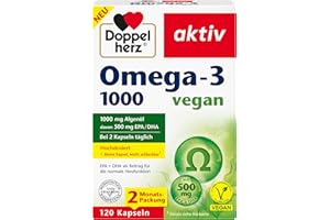Doppelherz Omega-3 1000 vegan - Hochdosierte Omega-3-Fettsäuren EPA und DHA aus pflanzlichem Algenöl - 120 kleine, leicht sch