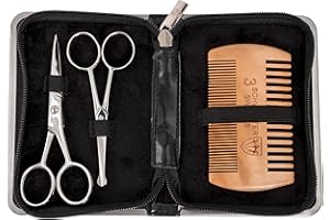 DREI SCHWERTER – Pflegeset ´Gladio` für tägliche Bartpflege, Bartkamm, Bartschere, Nasenhaarschere, Kunst Leder Etui – Markenqualität (5526)