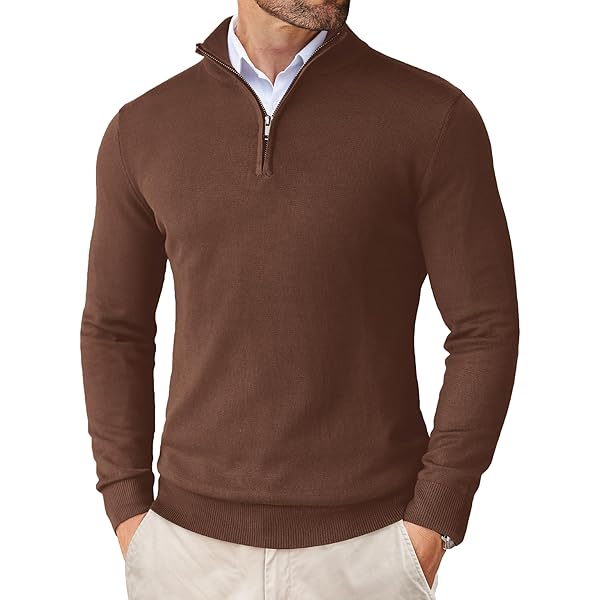 COOFANDY Herentrui met kwartrits gebreide trui met lange mouwen, warme wintertrui, lichte effen truien, klassiek, Blauw, XL