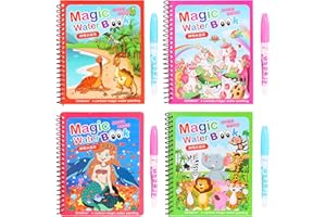 4 Pièces Livre de Coloriage a L’eau, Livre de Dessin Magique de L'eau, Livre de Coloriage Magique avec Stylo, Magic Water Book Réutilisable, Livre Magique à L'Eau pour Enfants Education Dessin