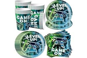 pekifaves Video Game Partygeschirr Set für 16 Gäste, Videospiel Geburtstag Party Teller Servietten Tassen, Einweg Pappteller Kindergeburtstag Set für Junge Geburtstagsdeko