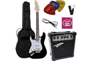 MSA ELEKTROGITARRE SCHWARZ LINKS - E-GITARRE LINKSHÄNDER - IM SET MIT 20WATT VERSTÄRKER - TASCHE - BAND - SAITEN - 3xPIK ST5 LEFTHAND