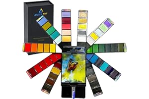 ANTEK ART Pinturas Acuarelas Premium Set (incl. Acuarelas Metalizadas, Estuche Portátil con Paleta, Pincel de Depósito de Agua), Regalo para Artistas, Pintores (56 Colores)