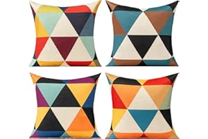 All Smiles Outdoor Throw Pillow Covers Fall Decor Patio 20x20 Set of 4 Colorful Modern Cushion Cases Cojines Couch Sofa Decoration Veranda for Home Living Room Geometric Triangle Orange Yellow