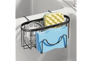 SWTYMIKI Sponge Holder for Kitchen Sink - Movable Kitchen Caddy with M-Shaped Hook, Stainless Steel Hanging Sponge Caddy for Dish Sponge, Brush, Sink Stopper Organizer in Double Bowl Basin, Black