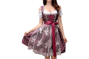 Clearlove Dirndl Damen Midi Trachtenkleid 3 Teilig inkl. Dirndl Kleid Dirndlschürze Dirndlbluse für Oktoberfest