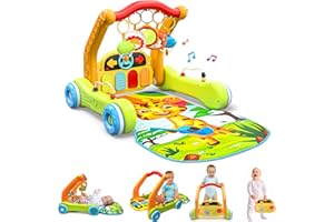 Move2Play, 4-in-1 Baby Play Mat & Activity Center Gym | Walker | Infant Toy for Tummy Time | Birthday Present | Gift for 3, 4, 5, 6, 7, 8, 9, 10, 12 + Month Old Boys & Girls (Yellow)