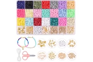 ZWOOS Juguete de Cuentas 4426 Piezas 6mm Cuentas de Arcilla Polimérica Cuentas Planas para Hacer Pulseras Regalo DIY Manualidad Fabricación de Joyas para Niños Adultas