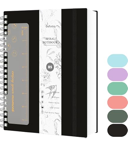 Smarpau Spiraal notitieboek B5, hardcover pvc, gelinieerd, 320 pagina's, 100 g/m², dik papier om te schrijven, gelinieerd dagboek voor vrouwen en mannen op kantoor of op school, 19 x 25 cm, zwart