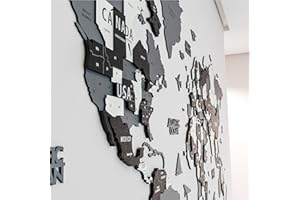 Colorfull Worlds 3D Wooden World Map Wall Art | Unique Wall Decor with Pins for Travel Enthusiasts | Home and Office Wall Décor | Grey | Medium