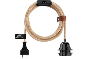 Hoopzi - Fil électrique en Tissu de 4,5M pour Éclairer Partout Chez Vous - Douille Ampoule E27 avec Interrupteur - Créez Votre Suspension Luminaire, Baladeuse, Lampe Suspendue - Bala Ficelle