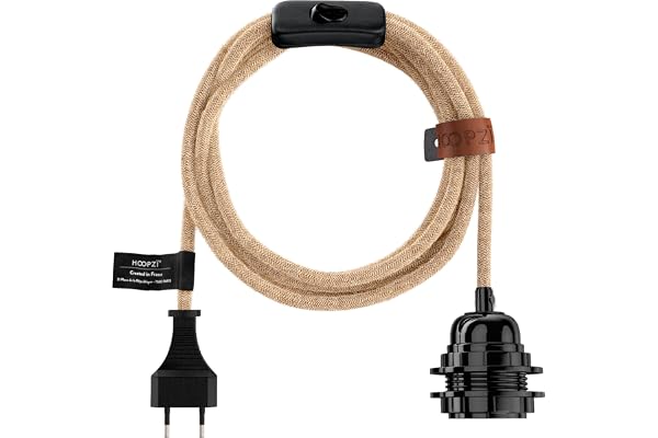 Hoopzi - Fil électrique en Tissu de 4,5M pour Éclairer Partout Chez Vous - Douille Ampoule E27 avec Interrupteur - Créez Votre Suspension Luminaire, Baladeuse, Lampe Suspendue - Bala Ficelle