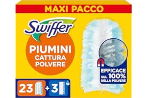 Swiffer Duster Piumini Cattura Polvere, 23 Piumini e 3 Panni Lavapavimenti, Cattura e Intrappola Polvere e Sporco, Raggiunge I Punti più Difficili della Casa, Maxi Formato