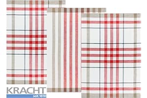 ‎KRACHT Kracht 3er Pack Halbleinen Geschirrtuch 50x70 2X Karo / 1x Streifen 2-930-10 rot