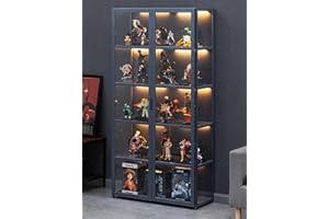 CHAANG vitrinas para colecciones vitrina expositora vitrina vitrina cristal vitrinas de cristal Marco de bambú natural, la puerta del gabinete está dividida, sellada y a prueba de polvo, fácil de instalar y