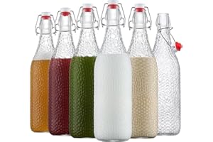 Danmu Art Swing Top Glass Bottles 1L 6 Pack - Leak Proof for Kombucha, Water Storage, Home Brew Cider & Fermenting Kefir - Airtight Flip Lids for Home Brewing, Oil, Vinegar, Beer, Wine, Soda