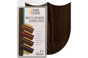 GRAIN GUARD Wax Filler Wood Repair Sticks | Dark Wood | Furniture Repair Kit | Multi-Surface: Wood, Plastic, Hard Surfaces | Blend to Colour Match | 4x40mm