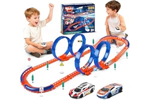 VATOS Rennbahn Set für Kinder von 3 bis 7 Jahren, 360°Hochgeschwindigkeits Slotcar Bahn Spielzeug, Weihnachts und Geburtstagsgeschenk für Jungen und Mädchen im Alter von 3, 4, 5, 6, 7, 8 und 9 Jahren
