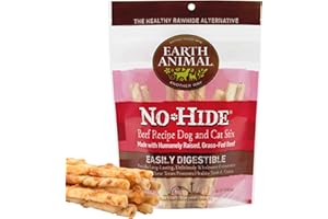 Earth Animal No-Hide Stix Snack naturali senza pelle aromatizzati al manzo Snack da masticare a lunga durata per cani | Snack per cani di piccola taglia (confezione da 1)