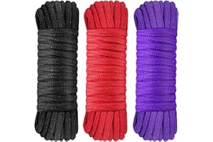 GOLDINPOT Soft Cotton Rope, All Purpose Rope Cord Thick Cotton Twisted Cord, 3Pack 10 M/33 Feet Black Red Purple Rope