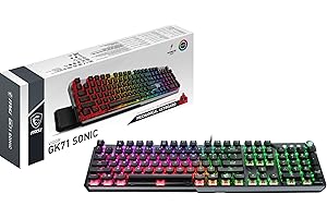 MSI Vigor GK71 Sonic Mechanical Gaming Keyboard (UK Layout) - MSI Sonic Red Switches (Linear), Ergonomic Keycaps, Anti-slip Base, Per-key RGB Mystic Light, USB 2.0 - Full-Sized