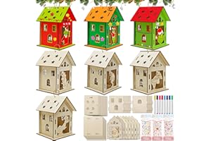 Lets Joy Casas de Navidad de Madera, 7 Piezas Juego de Manualidades de Navidad para Niños, Navidad Madera Adornos DIY, Regalos de Niños Kits de Decoración Navidad