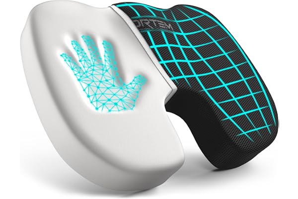 FORTEM Coussin Chaise, Coussin de Siège, Coussin pour Chaise de Bureau, Coussin en Mousse à Mémoire de Forme, Coussin Antidérapant pour Gaming, Coussin Voiture Conducteur, Housse Lavable