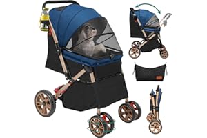 YITAHOME Carro Perro, Carrito para Perros, Cochecito de Viaje para Perros Gatos Mascotas, con Cesta de Almacenamiento, Plegable Portátil Cochecito Perro, Mascotas Jogger (Azul Negro)