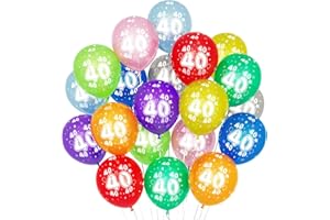 BALLOON DANCE 40 Kunterbunte Luftballons, 20 Stück Luftballons 40. Geburtstag, 30cm Luftballon Deko 40. Geburtstag Frauen Männer Jubiläum 40 Jahre Ballon Mehrfarbige Zahl 40