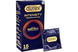 Durex Intensity Condoms, 15s, Regular Fit, Better Body Heat Transfer, Latex Free, Ultra Thin Plus, Our Thinnest Condom Yet, Transparent, Moulds to Your Shape