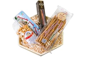 PASSIONE ITALIA Italienischer Geschenkkorb DUETTO mit Strolghino di Parma, Prosciutto Crudo geschnitten aus San Daniele, Grissini, Tarallini