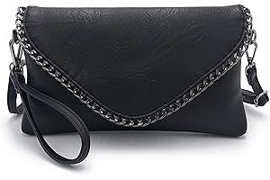 ELIOX - Pochette Donna Elegante con Catena e Tracolla in Morbida Pelle Sintetica - Borsa Clutch Piccola da Sera Borsetta Ragazza Borse Eleganti Cerimonia Matrimonio (Nero)