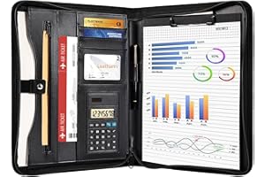 ‎LEATHARIO Leathario A4 folder, padfolio, writing pad, business presentation folder, portfolio, Black (black 2)