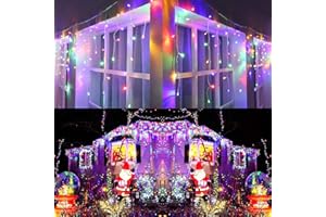 Joomer Luci Natale Esterno Cascata, 9M 300LED Luci Natalizie da Esterno con Timer Funzione, 8 Modalità LED Luci Stringa adattatore per matrimonio Tetto Casa Bar Natalizia Decorazione(Colore)