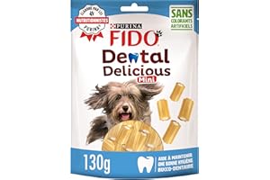 FIDO | DENTAL DELICIOUS MINI | Friandises | Chien Adulte | Riches en Calcium pour des dents solides | Aide à maintenir une bonne hygiène bucco-dentaire | Produit en France | Sachet | Lot de 6 x 130g