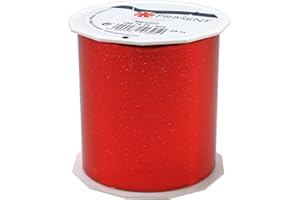 PRÄSENT C.E. PATTBERG MEXICO Cinta regalo color rojo metalizada, 25 m cinta embalar para rizar para envolver regalos, 90 mm de ancho, accesorios para decoración y manualidades cinta decorativa para toda ocasión