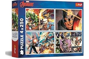Trefl - Puzzle 4w1: Marvel The Avengers, Bohaterskie Dni - 4 x 250 Elementów - Zestaw Czterech Układanek dla Nastolatków