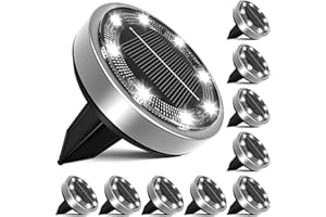 nipify Lampe Solaire Extérieur Jardin 10 Pièces, 8 LED Lumière Solaires Au Sol, Étanche Spot Solaire pour Terrasse Allée Chemin Pelouse Cour Piscine Escaliers Passerelle[Blanc Froid]