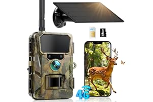 CEYOMUR 4G LTE Cámara de Caza Solar con SIM y TF de 64G, Camara Fototrampeo con Batería Recargable de 5200mAh, 0,2s Tiempo de Activación, IR Visión Nocturna, Alarma Instantánea, Impermeabile IP66