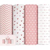 Yoofoss Pack of 4 Muslin Swaddle Blankets for Baby Bamboo Cotton 120 x 120 cm Swaddle Swaddle Bath Swaddle Blankets for Newbo